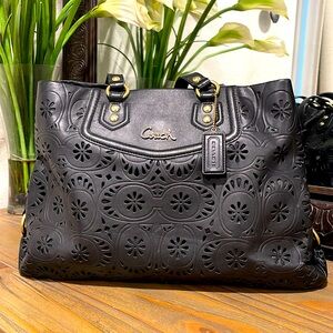 Coach Shoulder Bag with Laser Cut Flower C Emblem